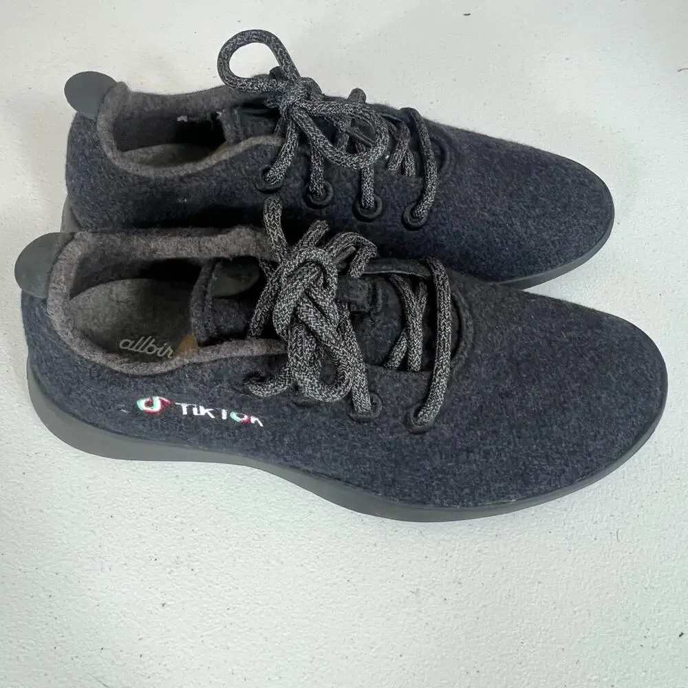 Allbirds Sneakers Shoe Mens 8 Influencer Grey Black Wool Lace Up Lightweight